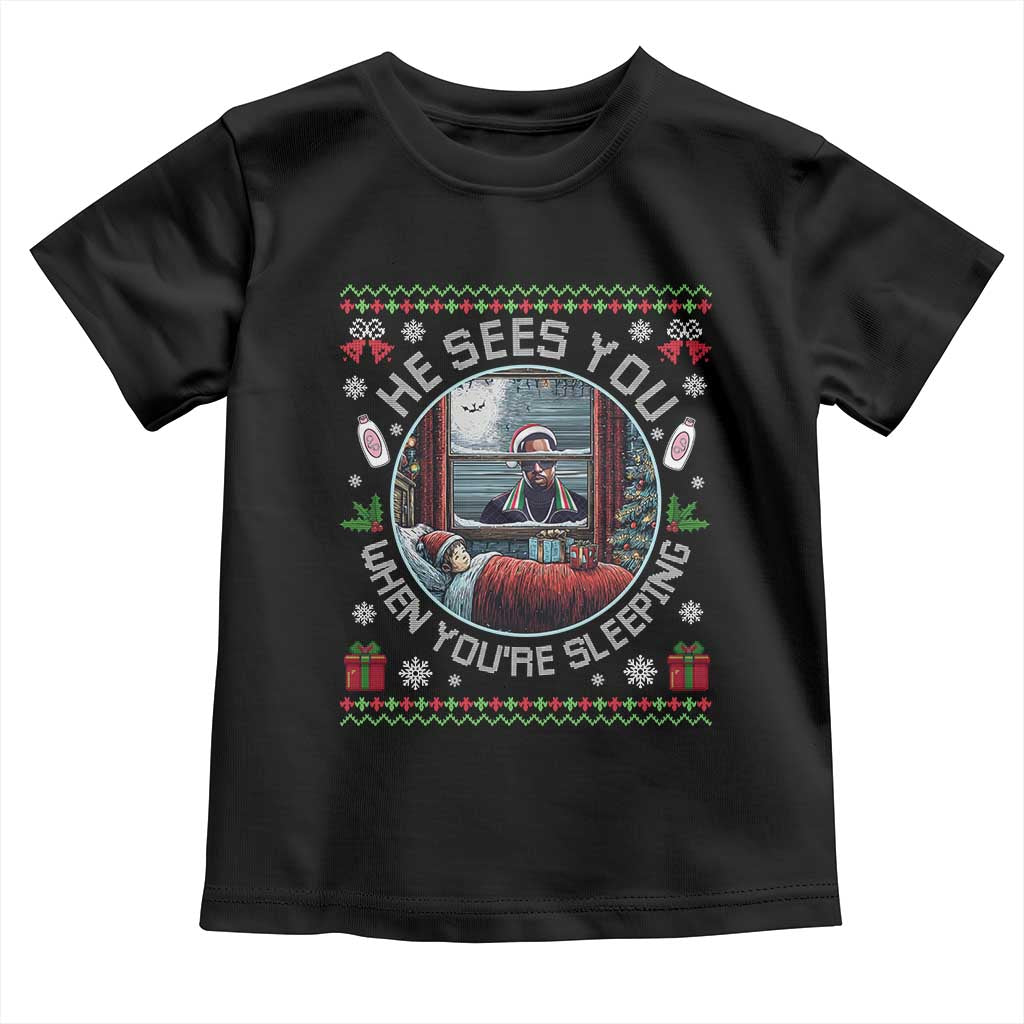 Funny Christmas Diddy Toddler T Shirt He Sees You When You Are Sleeping Baby Oil Ugly Xmas - Wonder Print Shop