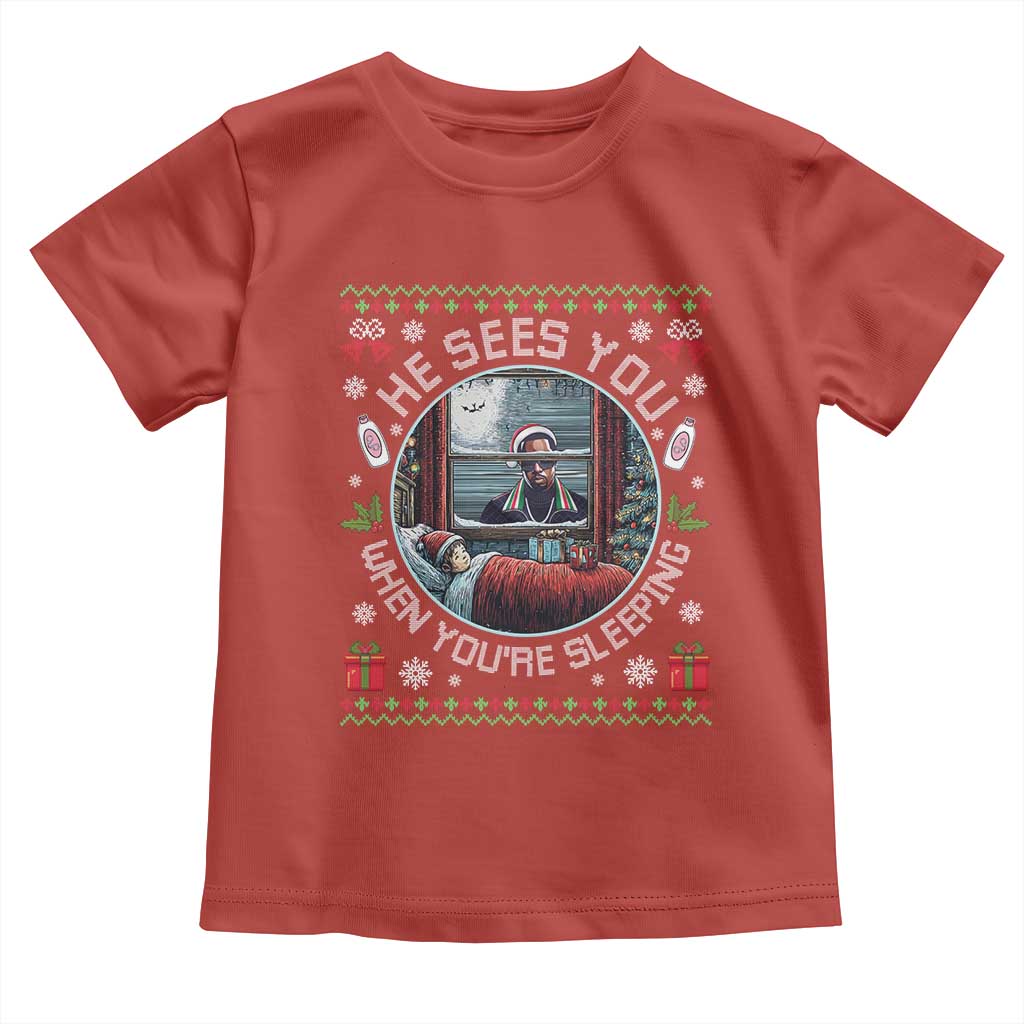 Funny Christmas Diddy Toddler T Shirt He Sees You When You Are Sleeping Baby Oil Ugly Xmas - Wonder Print Shop