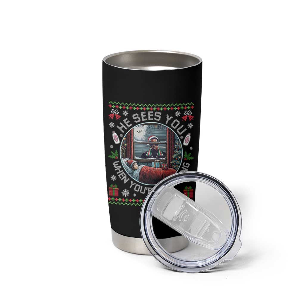Funny Christmas Diddy Tumbler Cup He Sees You When You Are Sleeping Baby Oil Ugly Xmas - Wonder Print Shop