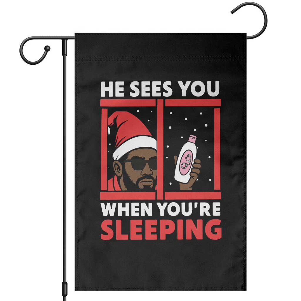 Funny Christmas Diddy Garden Flag He Sees You When You Are Sleeping Baby Oil - Wonder Print Shop