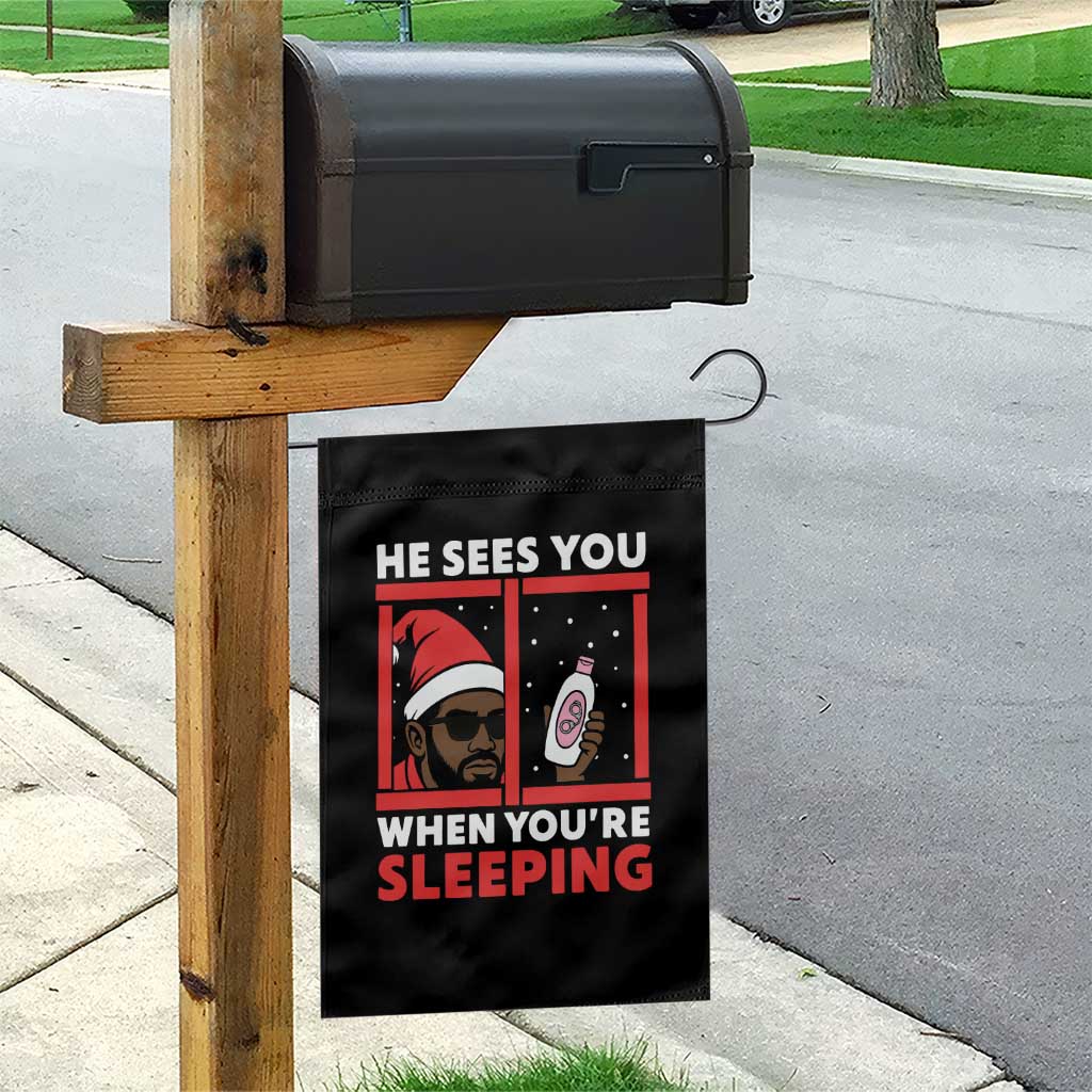 Funny Christmas Diddy Garden Flag He Sees You When You Are Sleeping Baby Oil - Wonder Print Shop