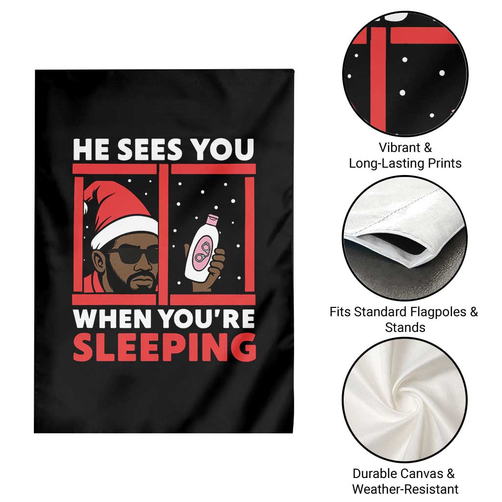 Funny Christmas Diddy Garden Flag He Sees You When You Are Sleeping Baby Oil - Wonder Print Shop