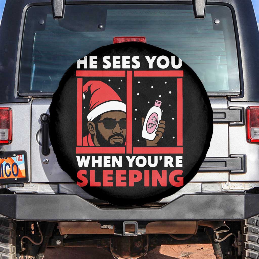 Funny Christmas Diddy Spare Tire Cover He Sees You When You Are Sleeping Baby Oil - Wonder Print Shop