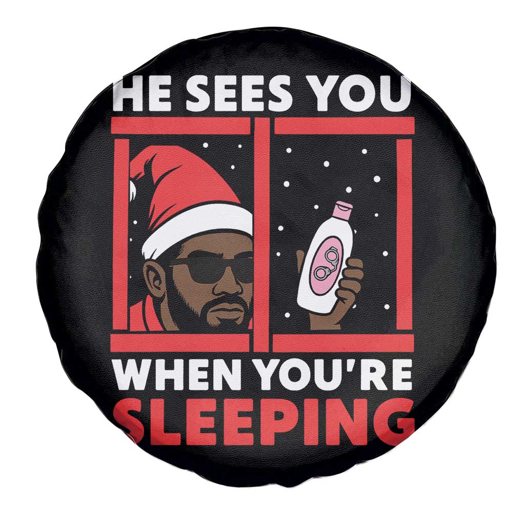 Funny Christmas Diddy Spare Tire Cover He Sees You When You Are Sleeping Baby Oil - Wonder Print Shop