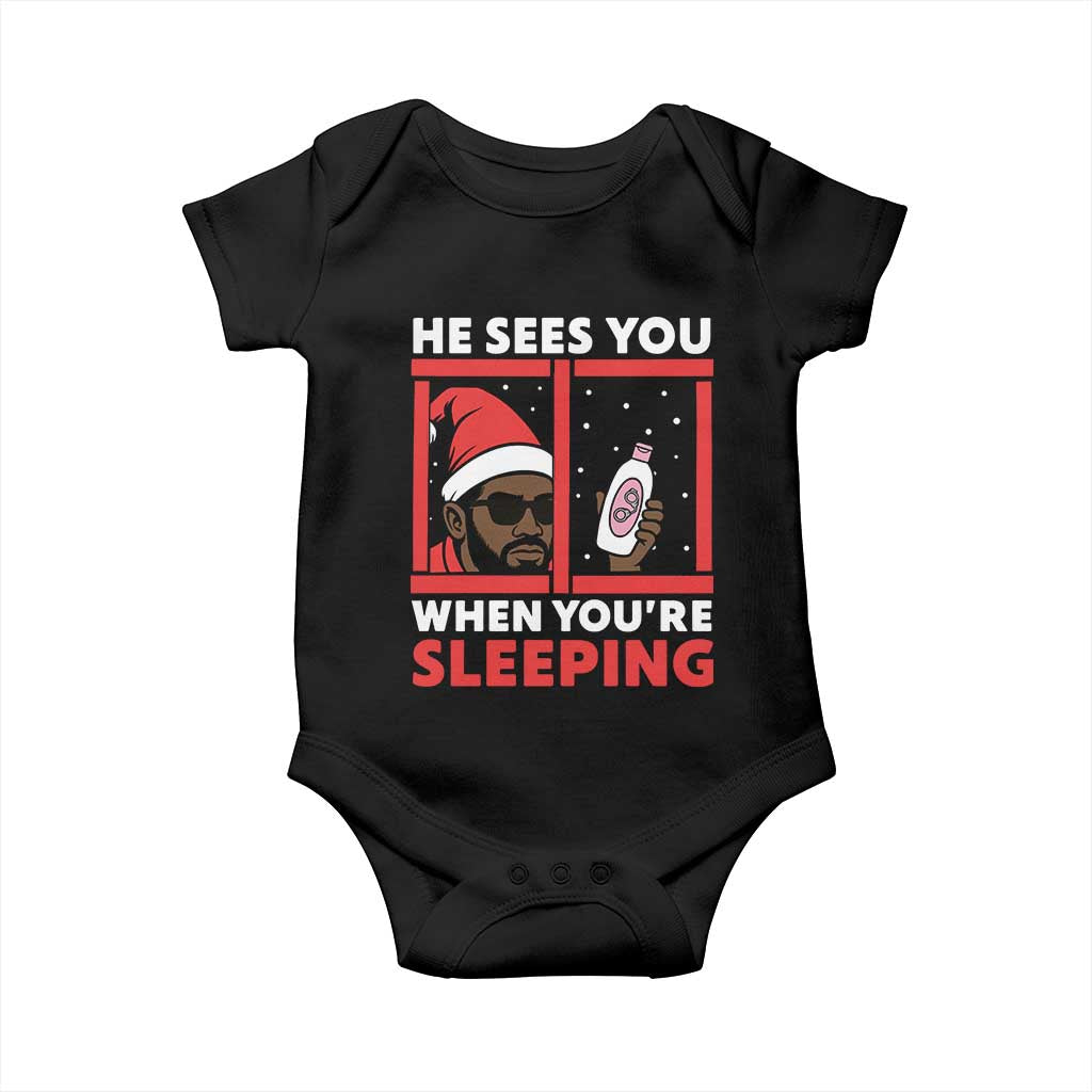 Funny Christmas Diddy Baby Onesie He Sees You When You Are Sleeping Baby Oil - Wonder Print Shop