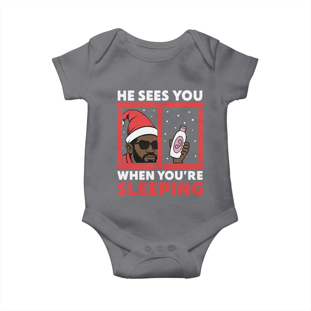 Funny Christmas Diddy Baby Onesie He Sees You When You Are Sleeping Baby Oil - Wonder Print Shop