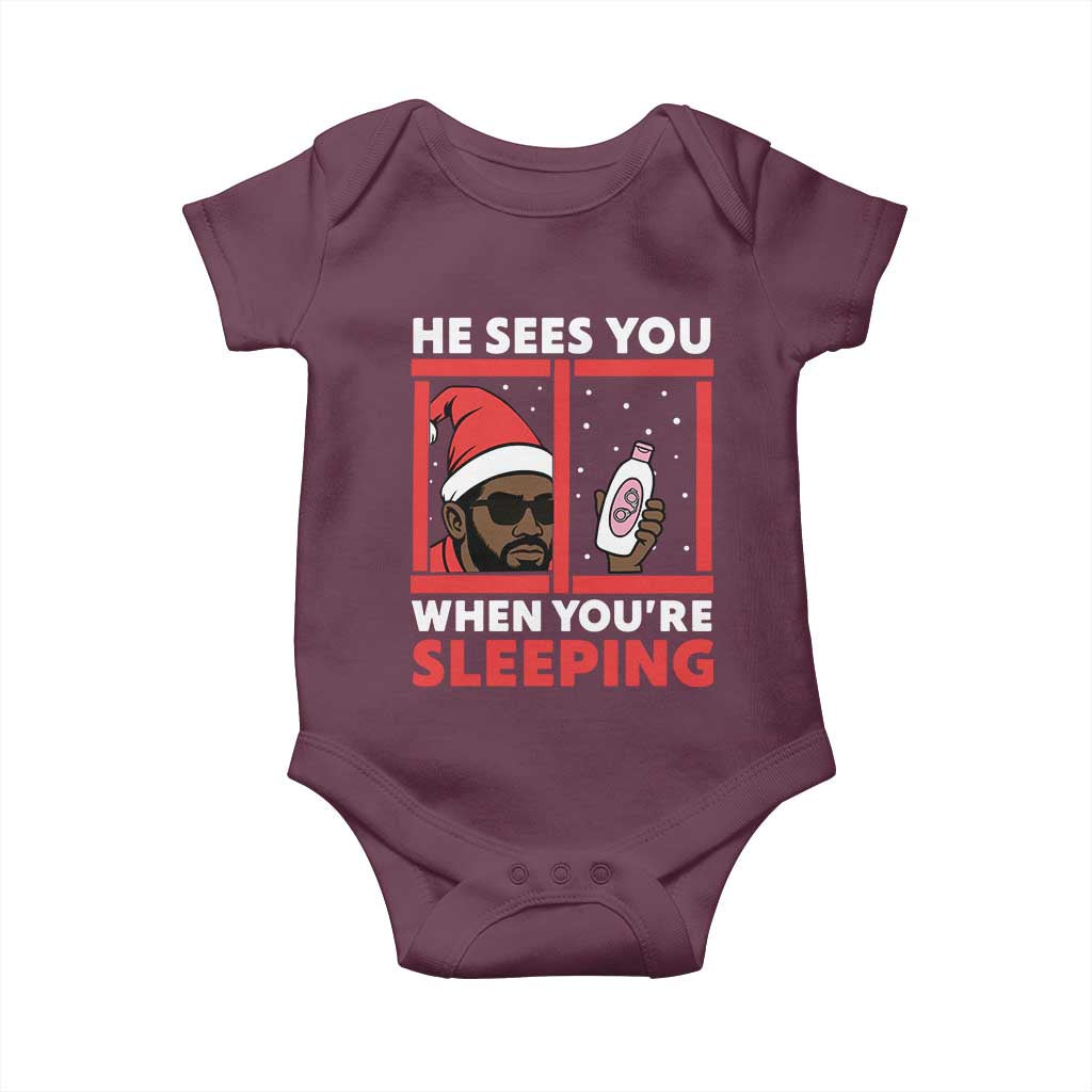 Funny Christmas Diddy Baby Onesie He Sees You When You Are Sleeping Baby Oil - Wonder Print Shop