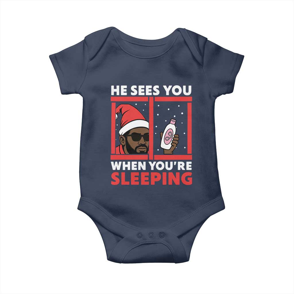 Funny Christmas Diddy Baby Onesie He Sees You When You Are Sleeping Baby Oil - Wonder Print Shop