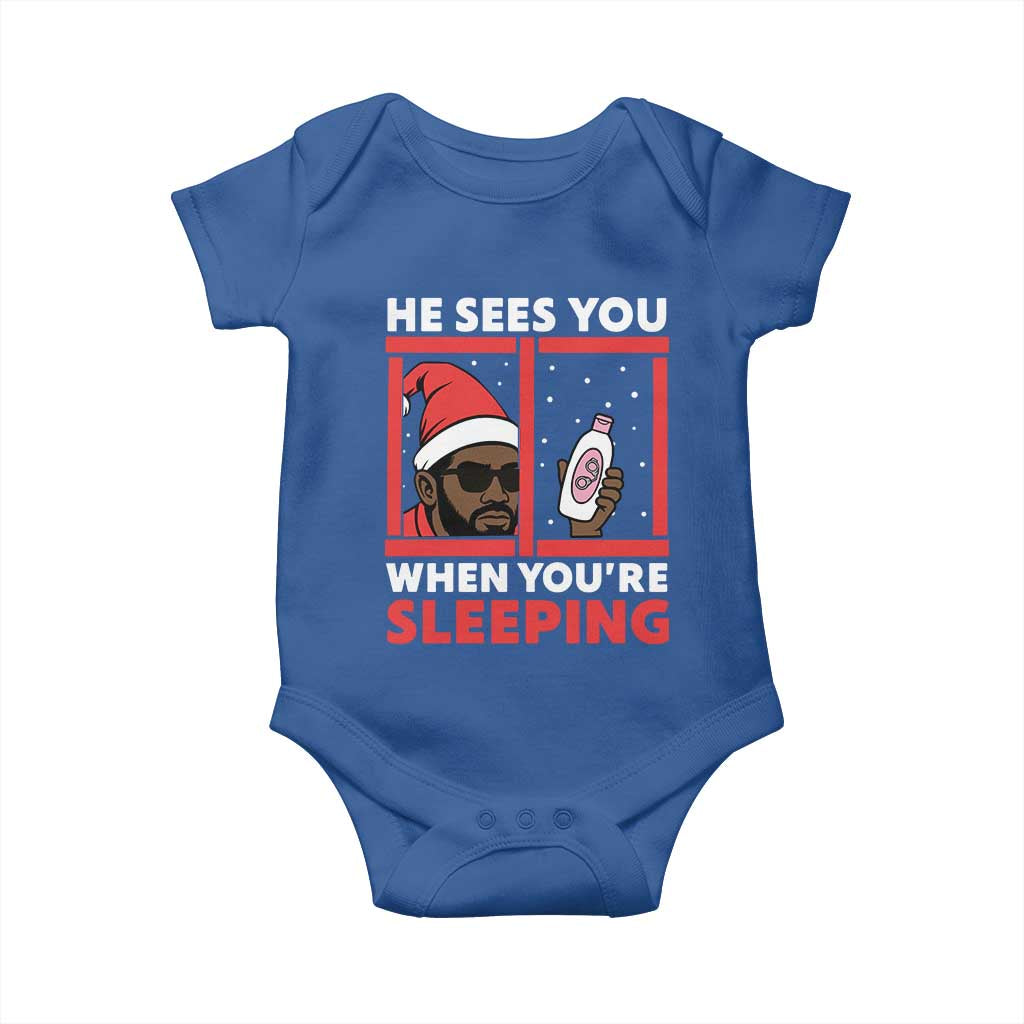 Funny Christmas Diddy Baby Onesie He Sees You When You Are Sleeping Baby Oil - Wonder Print Shop