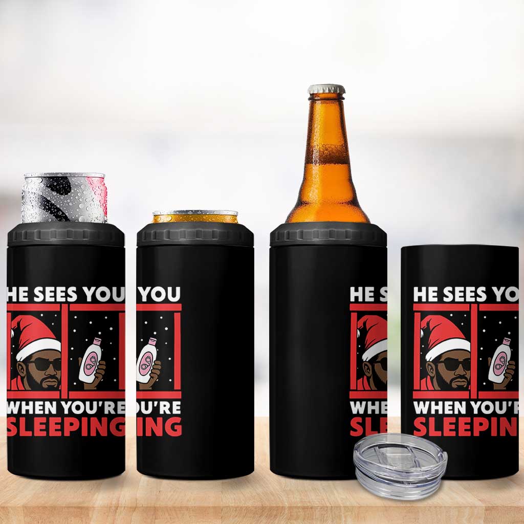 Funny Christmas Diddy 4 in 1 Can Cooler Tumbler He Sees You When You Are Sleeping Baby Oil - Wonder Print Shop