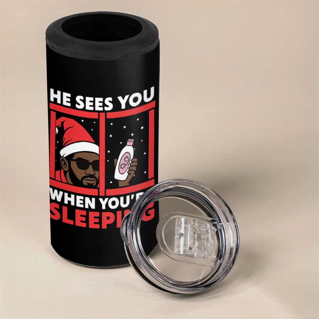 Funny Christmas Diddy 4 in 1 Can Cooler Tumbler He Sees You When You Are Sleeping Baby Oil - Wonder Print Shop