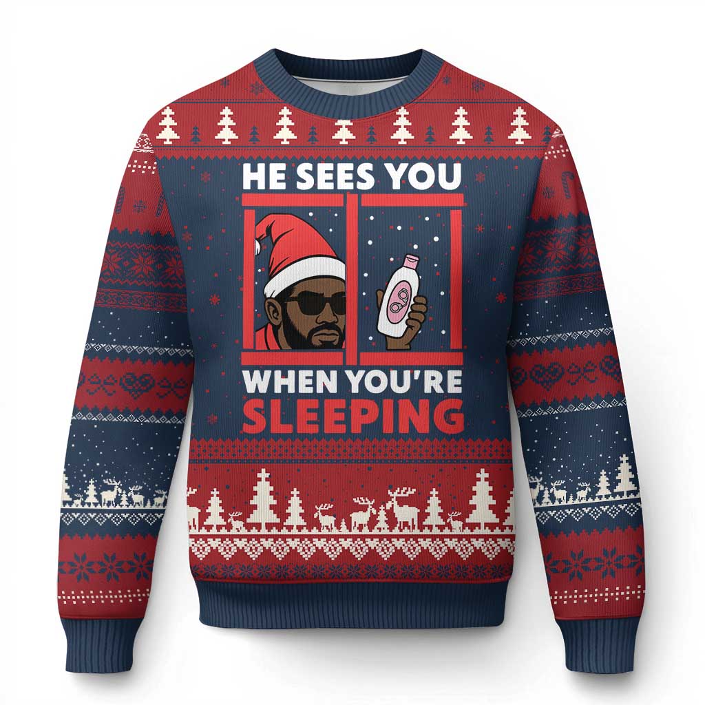 Funny Xmas Diddy Ugly Christmas Sweater He Sees You When You Are Sleeping Baby Oil - Wonder Print Shop