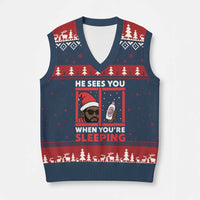 Funny Xmas Diddy V-Neck Knit Sweater Vest He Sees You When You Are Sleeping Baby Oil - Wonder Print Shop
