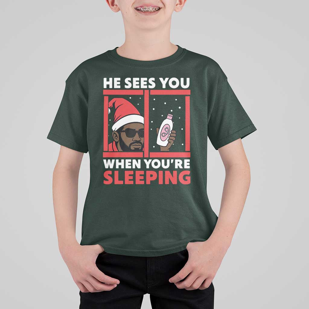 Funny Christmas Diddy T Shirt For Kid He Sees You When You Are Sleeping Baby Oil - Wonder Print Shop
