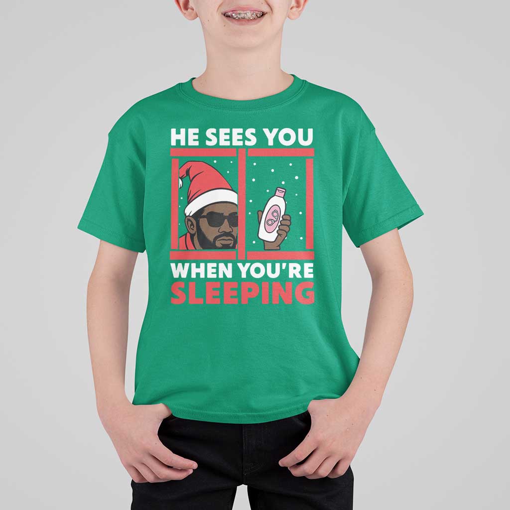Funny Christmas Diddy T Shirt For Kid He Sees You When You Are Sleeping Baby Oil - Wonder Print Shop