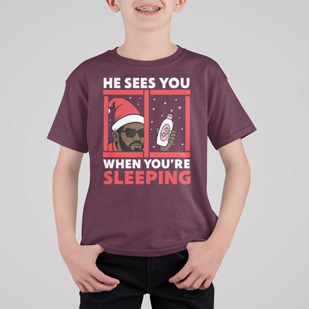 Funny Christmas Diddy T Shirt For Kid He Sees You When You Are Sleeping Baby Oil - Wonder Print Shop