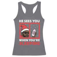Funny Christmas Diddy Racerback Tank Top He Sees You When You Are Sleeping Baby Oil - Wonder Print Shop
