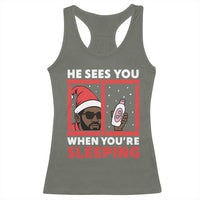 Funny Christmas Diddy Racerback Tank Top He Sees You When You Are Sleeping Baby Oil - Wonder Print Shop