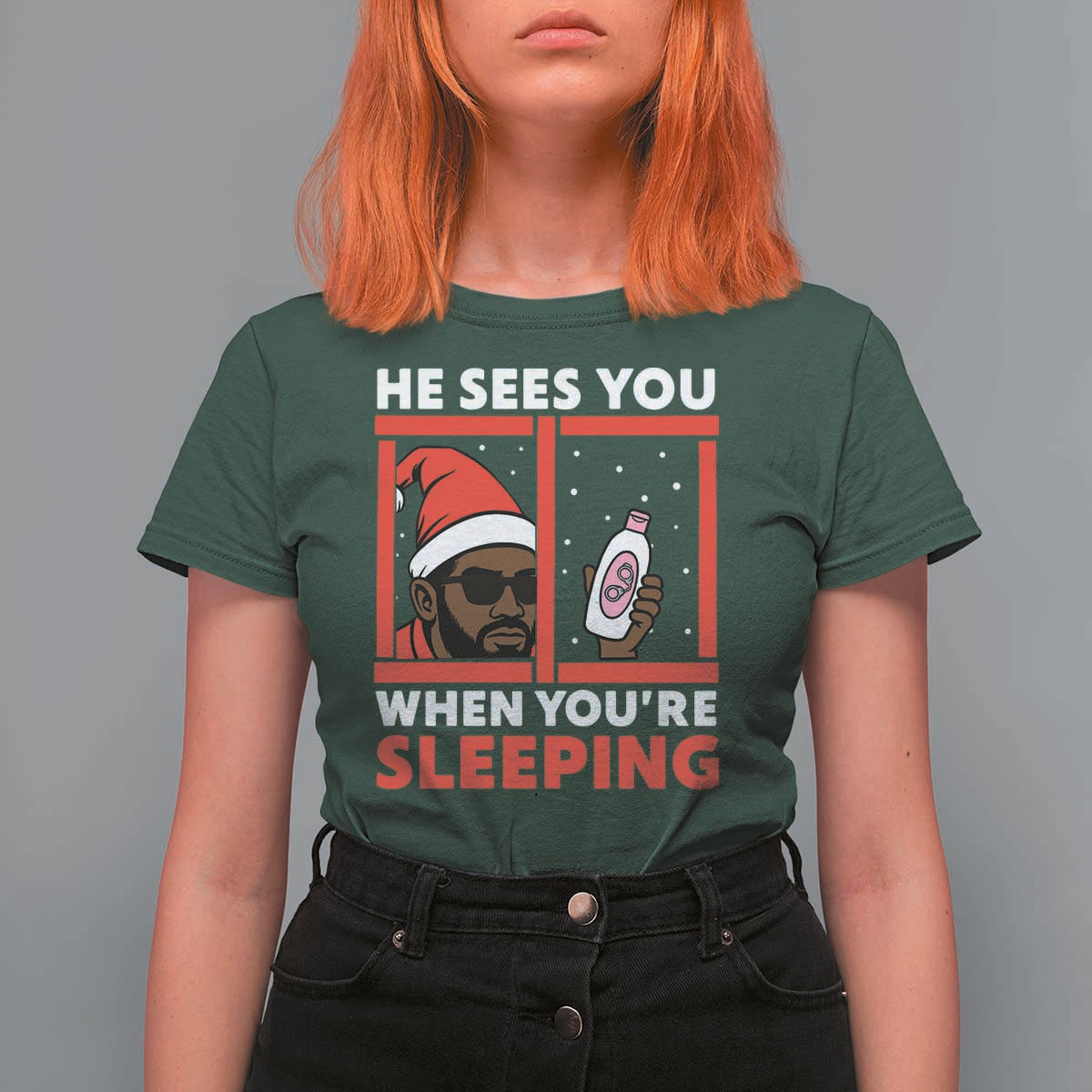 Funny Christmas Diddy T Shirt For Women He Sees You When You Are Sleeping Baby Oil - Wonder Print Shop