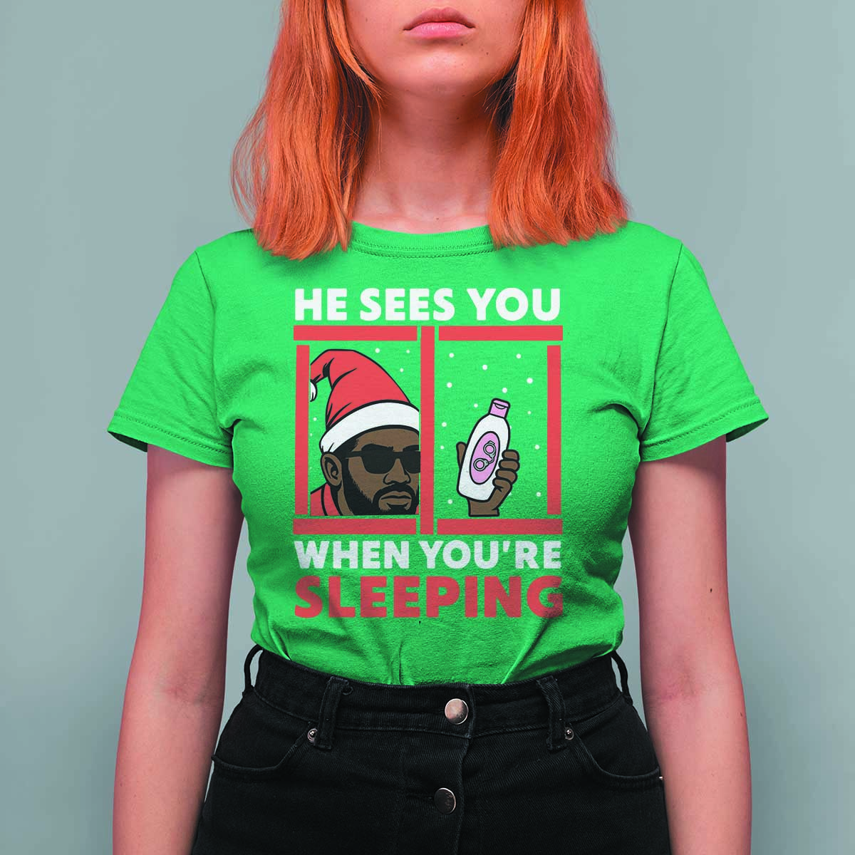 Funny Christmas Diddy T Shirt For Women He Sees You When You Are Sleeping Baby Oil - Wonder Print Shop