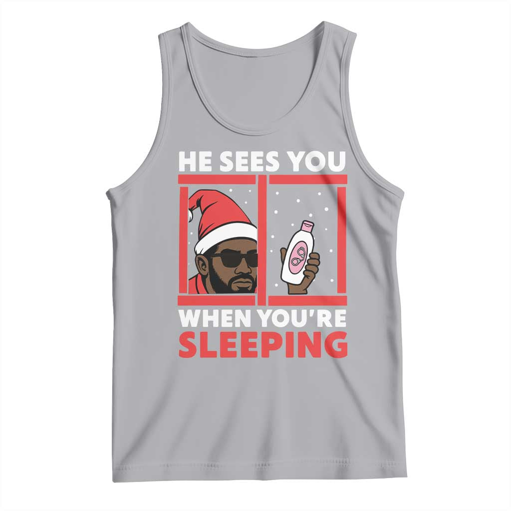 Funny Christmas Diddy Tank Top He Sees You When You Are Sleeping Baby Oil - Wonder Print Shop