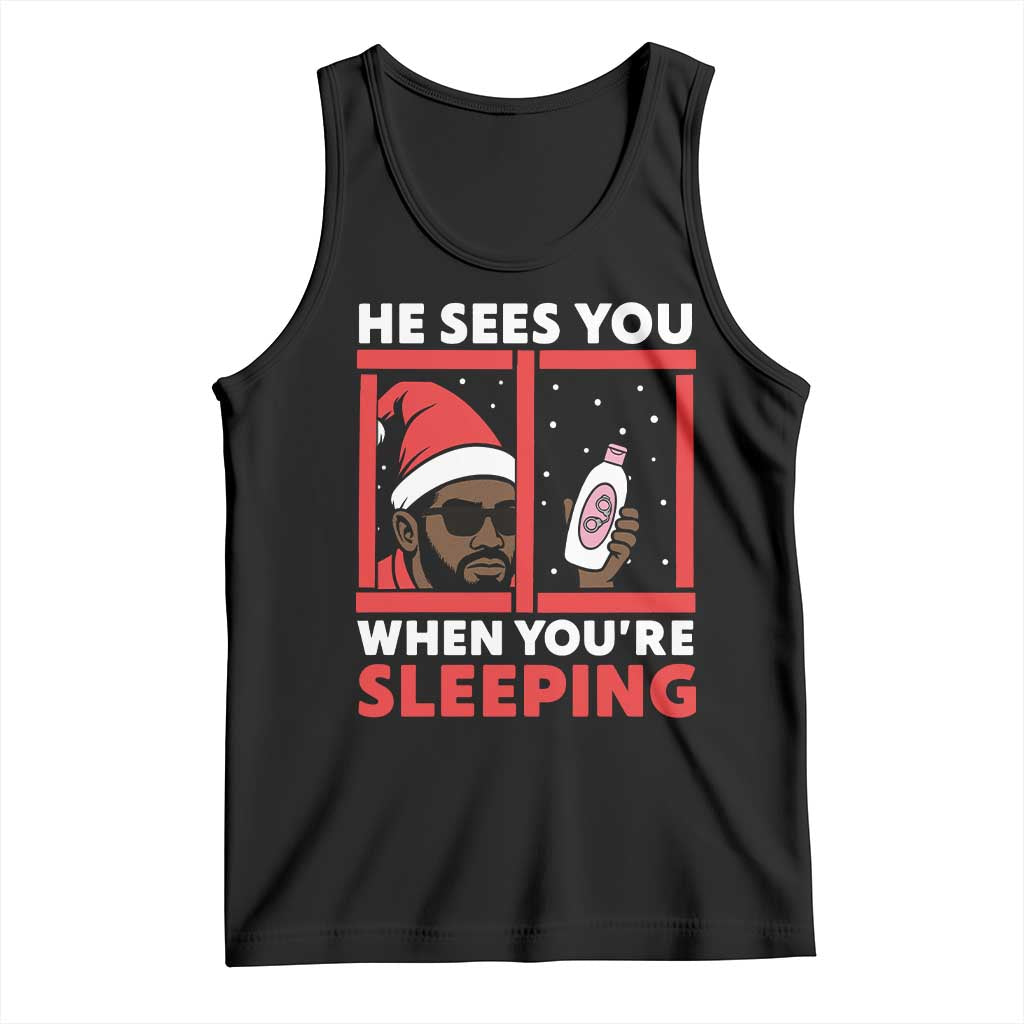 Funny Christmas Diddy Tank Top He Sees You When You Are Sleeping Baby Oil - Wonder Print Shop