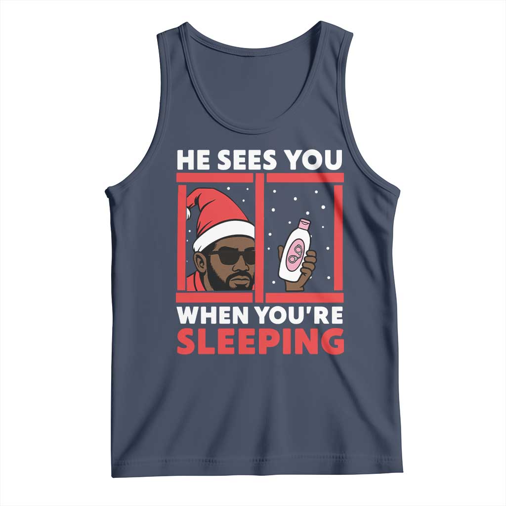 Funny Christmas Diddy Tank Top He Sees You When You Are Sleeping Baby Oil - Wonder Print Shop