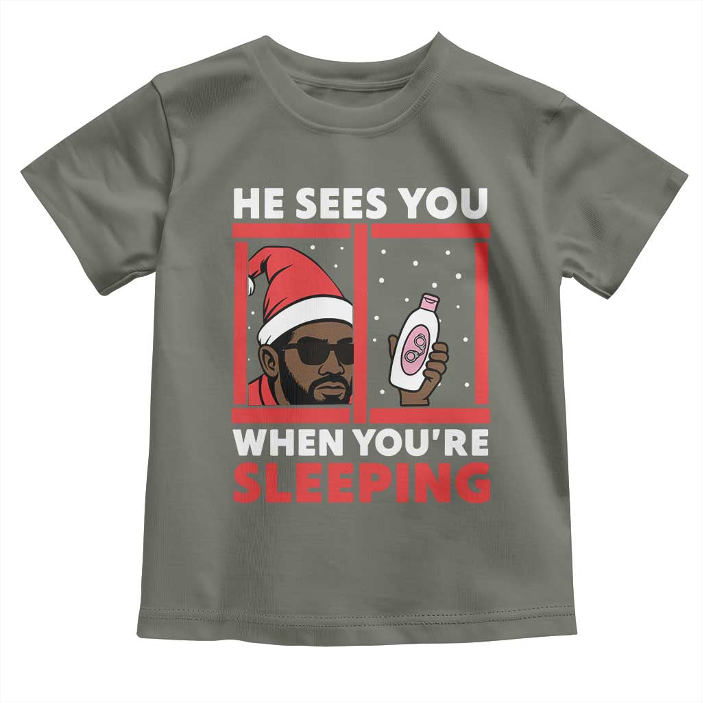 Funny Christmas Diddy Toddler T Shirt He Sees You When You Are Sleeping Baby Oil - Wonder Print Shop