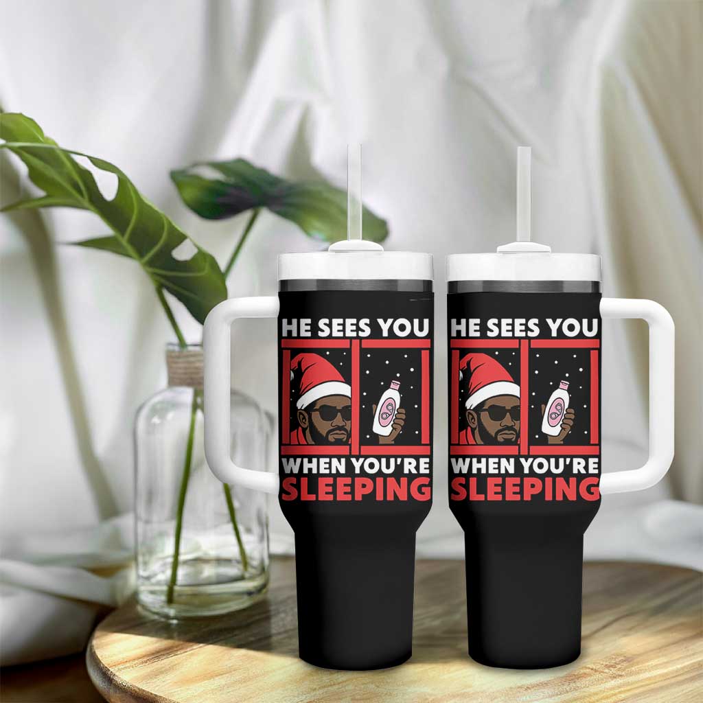 Funny Christmas Diddy Tumbler With Handle He Sees You When You Are Sleeping Baby Oil - Wonder Print Shop