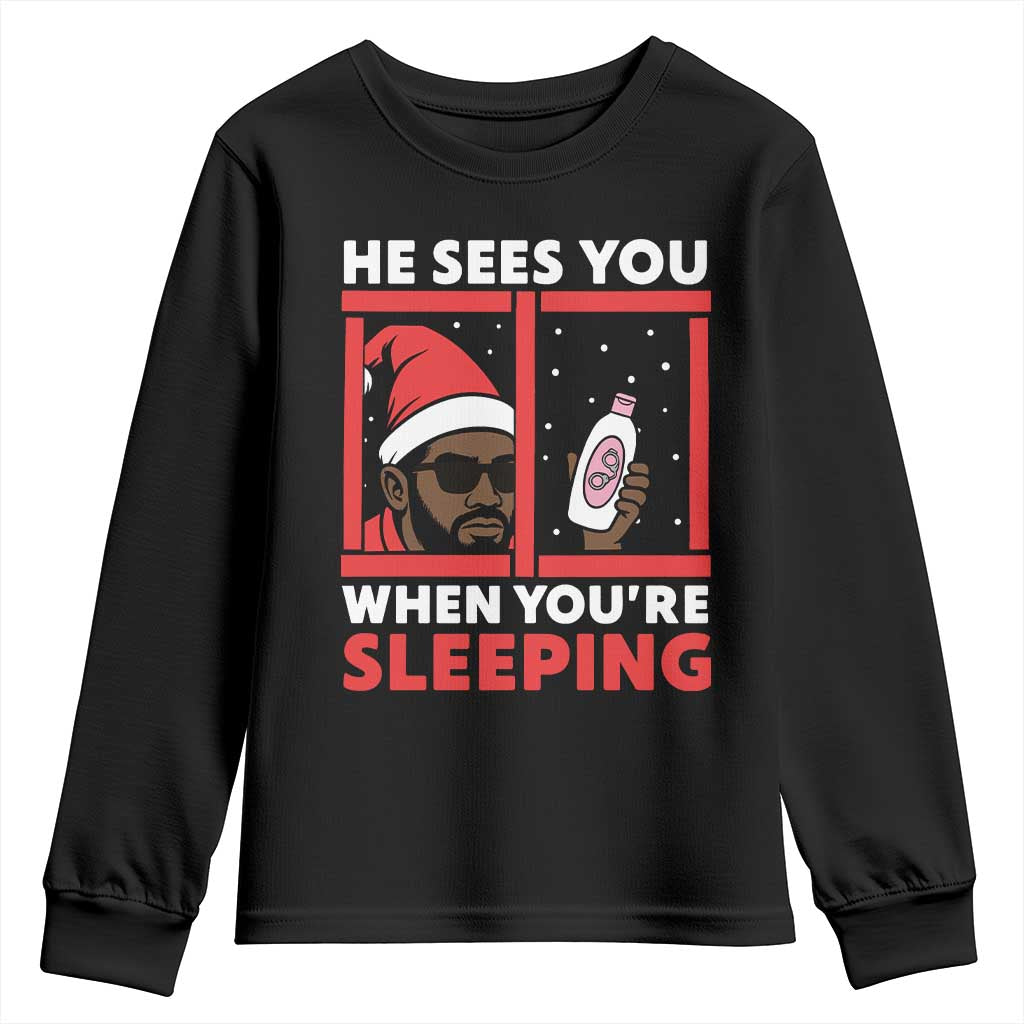 Funny Christmas Diddy Youth Sweatshirt He Sees You When You Are Sleeping Baby Oil - Wonder Print Shop