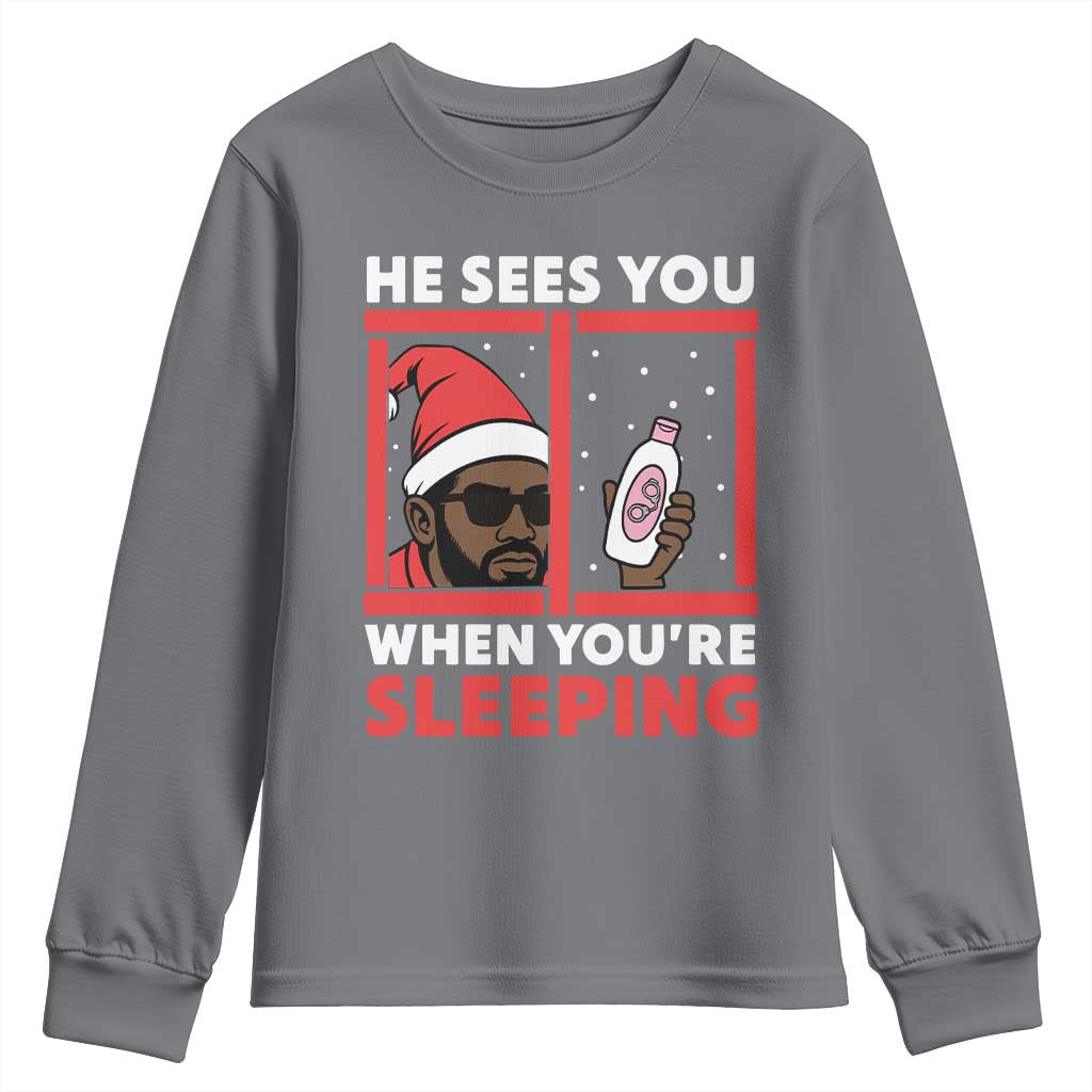 Funny Christmas Diddy Youth Sweatshirt He Sees You When You Are Sleeping Baby Oil - Wonder Print Shop