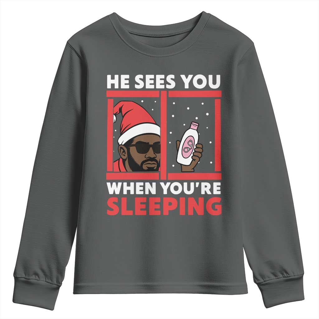 Funny Christmas Diddy Youth Sweatshirt He Sees You When You Are Sleeping Baby Oil - Wonder Print Shop