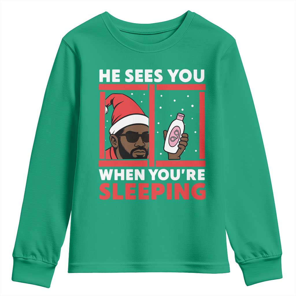 Funny Christmas Diddy Youth Sweatshirt He Sees You When You Are Sleeping Baby Oil - Wonder Print Shop