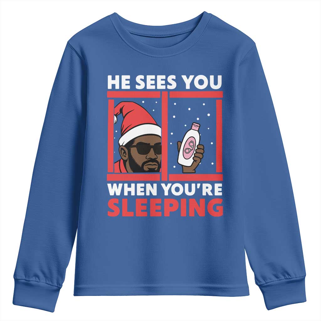 Funny Christmas Diddy Youth Sweatshirt He Sees You When You Are Sleeping Baby Oil - Wonder Print Shop