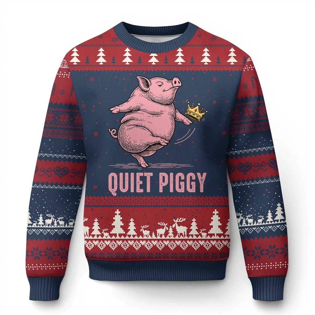Funny Quiet Piggy Ugly Christmas Sweater Pig Political Humor No King - Wonder Print Shop