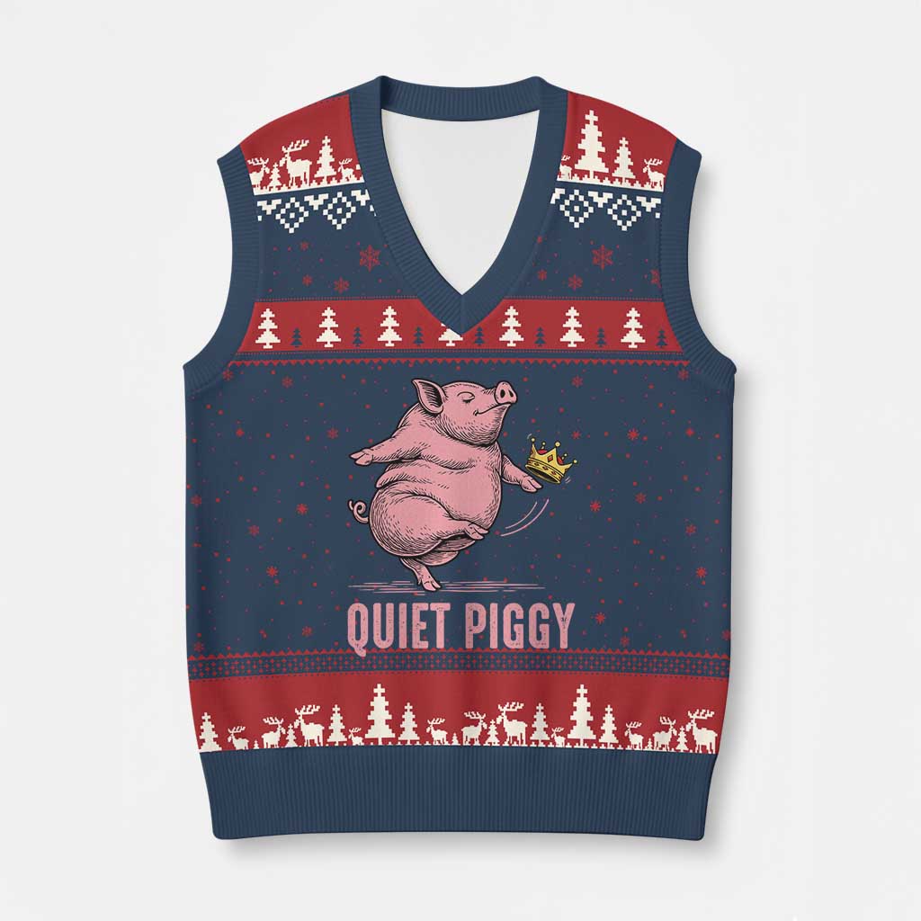 Funny Quiet Piggy V-Neck Knit Sweater Vest Pig Political Humor No King - Wonder Print Shop