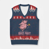 Funny Quiet Piggy V-Neck Knit Sweater Vest Pig Political Humor No King - Wonder Print Shop