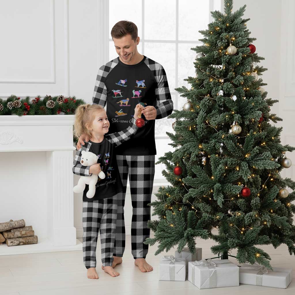 Funny Skiing Dog Plaid Pajama Set Ski Sons Greetings Ski Winter Sport - Wonder Print Shop