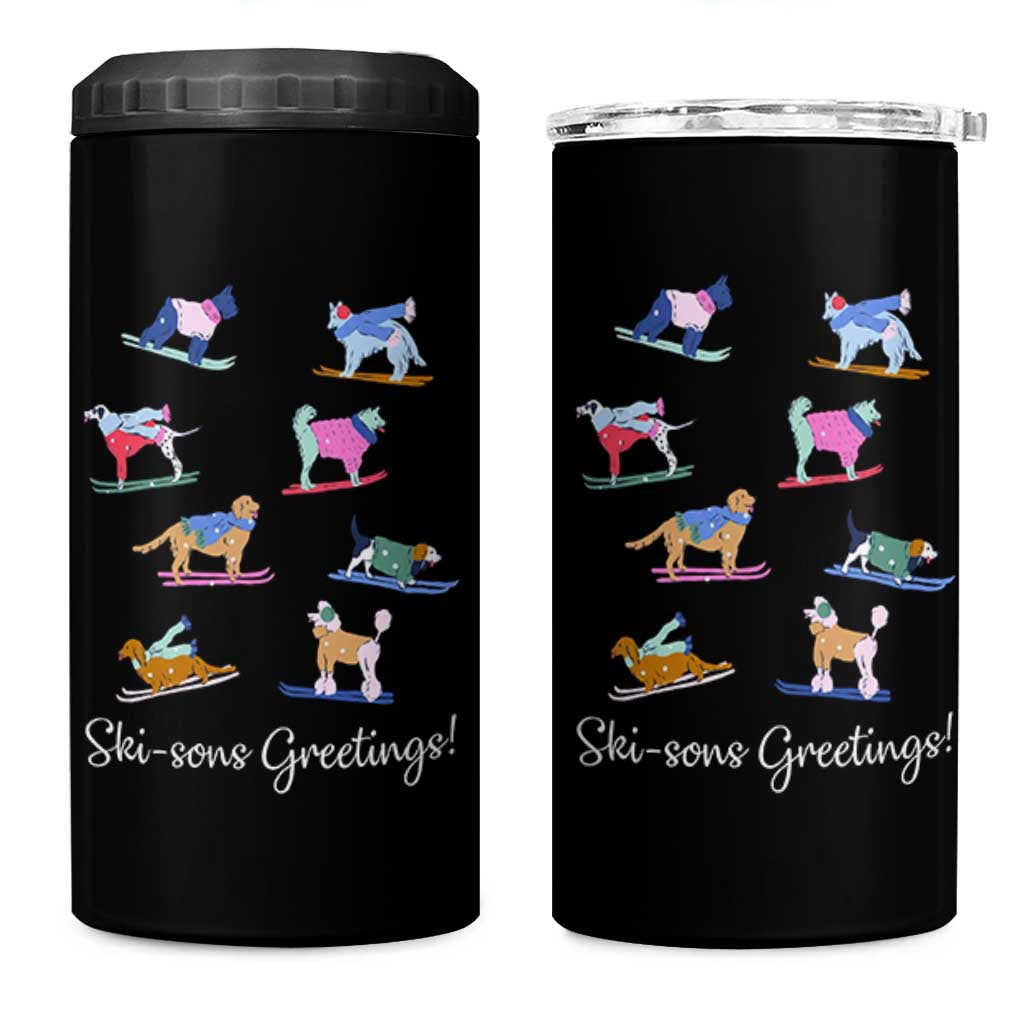 Funny Skiing Dog 4 in 1 Can Cooler Tumbler Ski Sons Greetings Ski Winter Sport - Wonder Print Shop