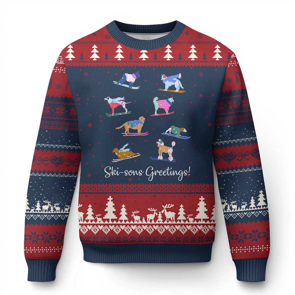 Funny Skiing Dog Ugly Christmas Sweater Ski Sons Greetings Ski Winter Sport - Wonder Print Shop