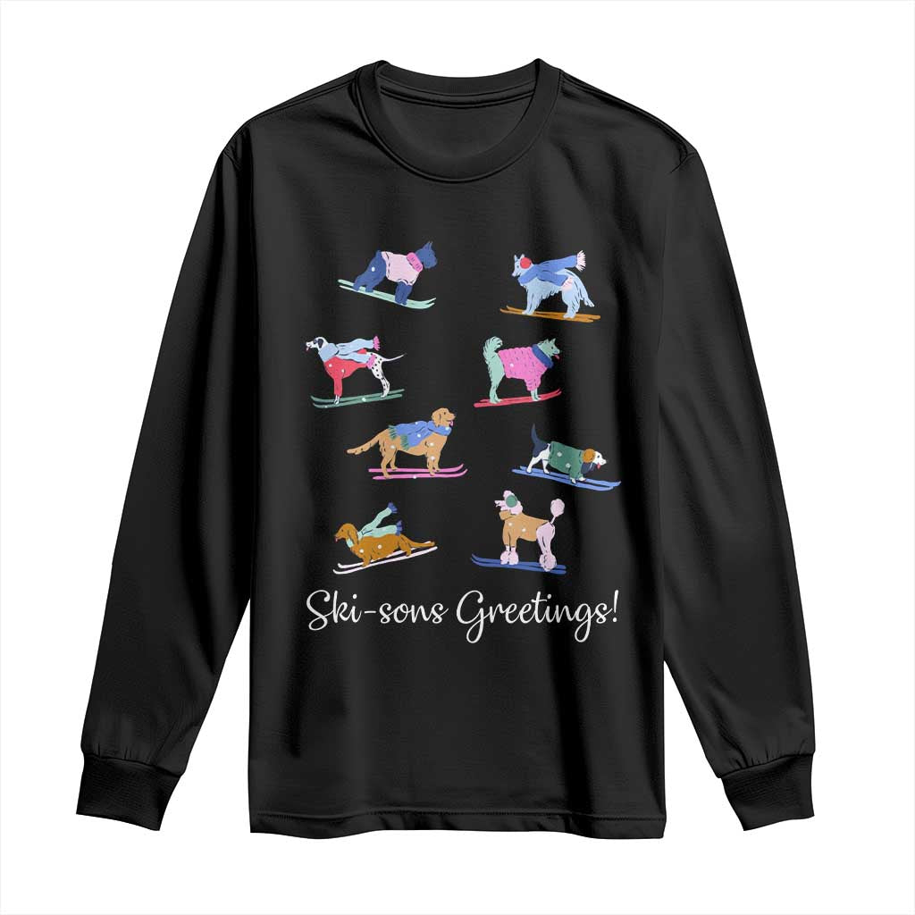 Funny Skiing Dog Long Sleeve Shirt Ski Sons Greetings Ski Winter Sport - Wonder Print Shop