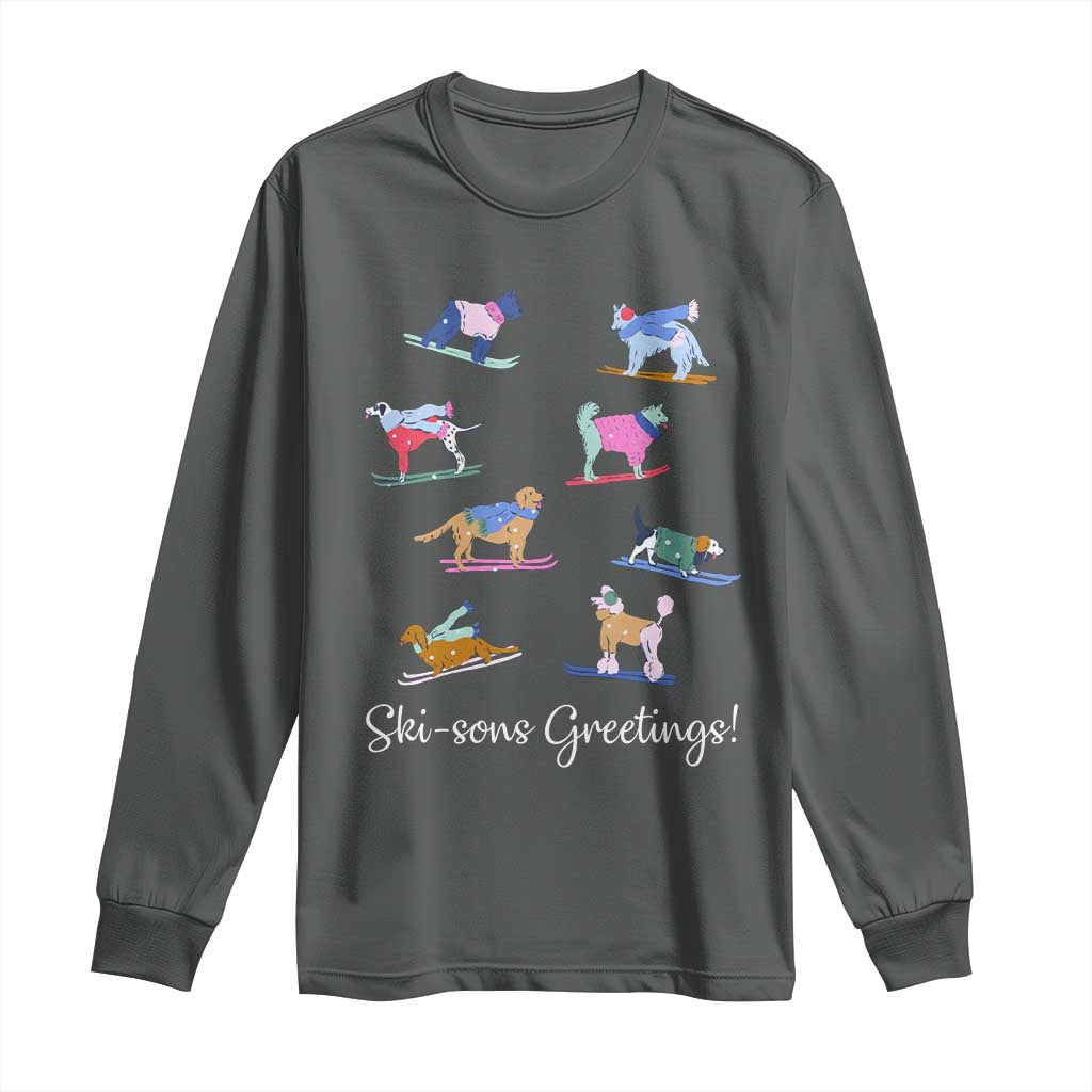 Funny Skiing Dog Long Sleeve Shirt Ski Sons Greetings Ski Winter Sport - Wonder Print Shop