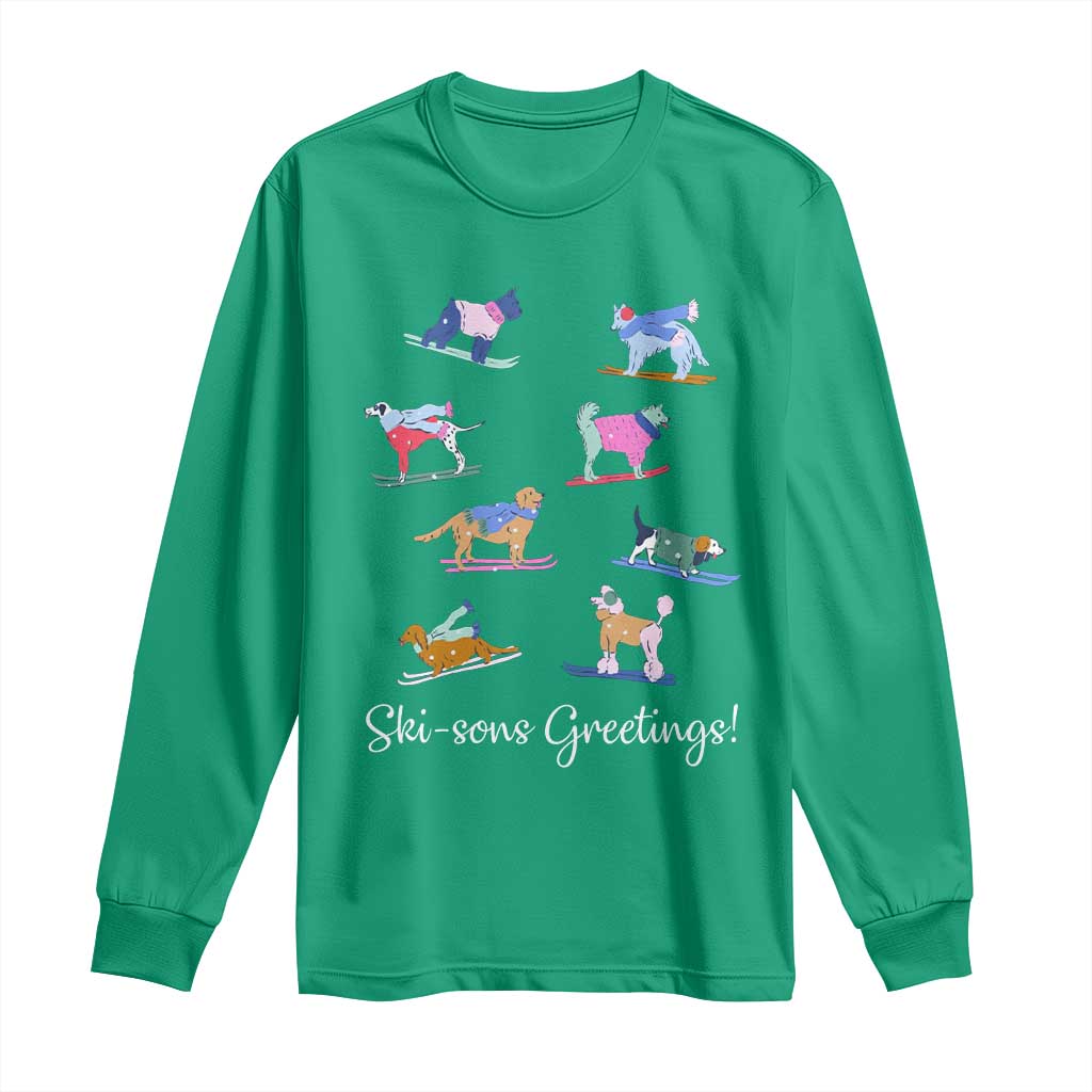 Funny Skiing Dog Long Sleeve Shirt Ski Sons Greetings Ski Winter Sport - Wonder Print Shop