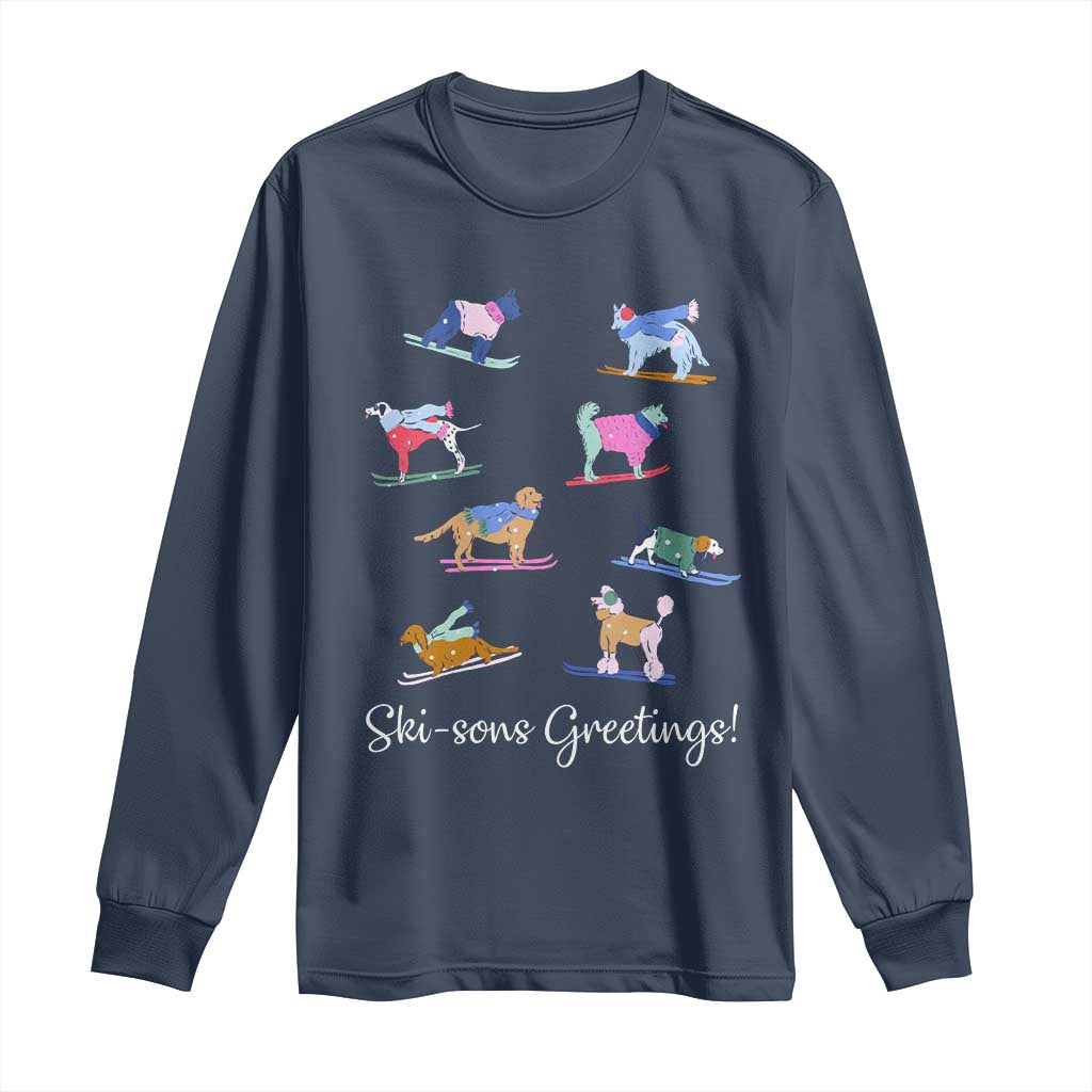 Funny Skiing Dog Long Sleeve Shirt Ski Sons Greetings Ski Winter Sport - Wonder Print Shop