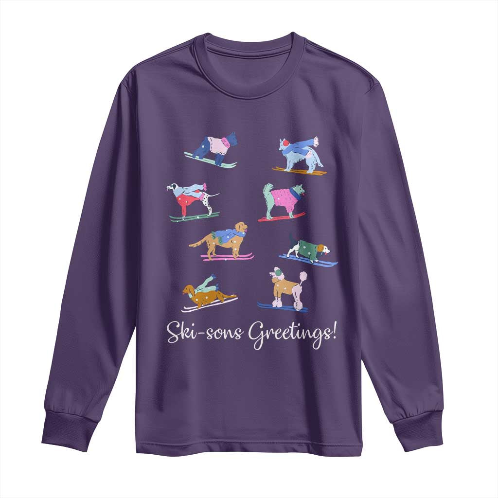 Funny Skiing Dog Long Sleeve Shirt Ski Sons Greetings Ski Winter Sport - Wonder Print Shop