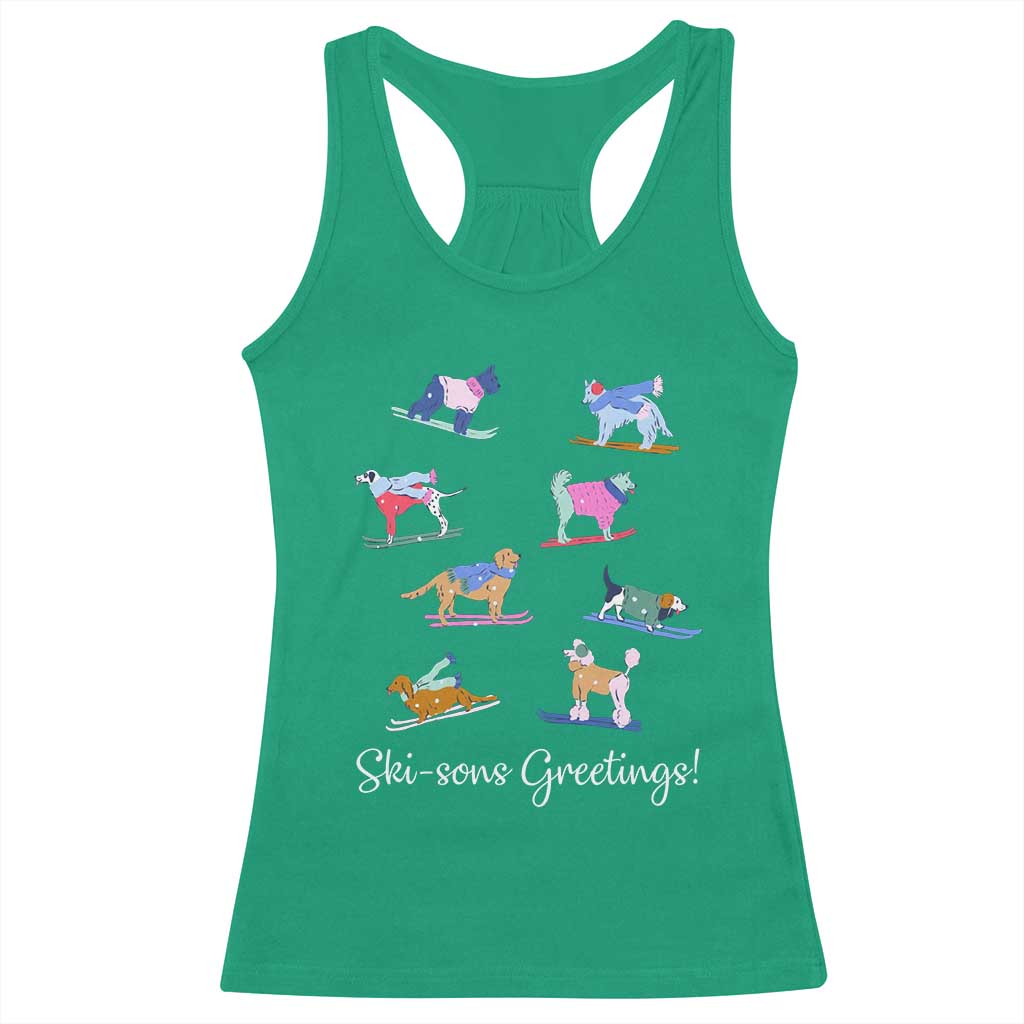 Funny Skiing Dog Racerback Tank Top Ski Sons Greetings Ski Winter Sport - Wonder Print Shop
