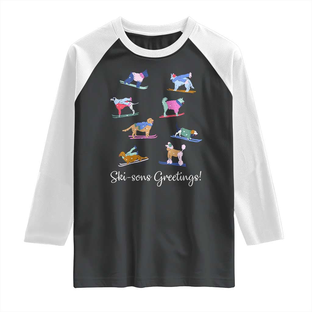 Funny Skiing Dog Raglan Shirt Ski Sons Greetings Ski Winter Sport - Wonder Print Shop