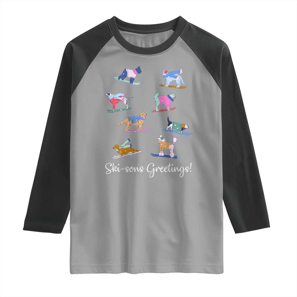 Funny Skiing Dog Raglan Shirt Ski Sons Greetings Ski Winter Sport - Wonder Print Shop