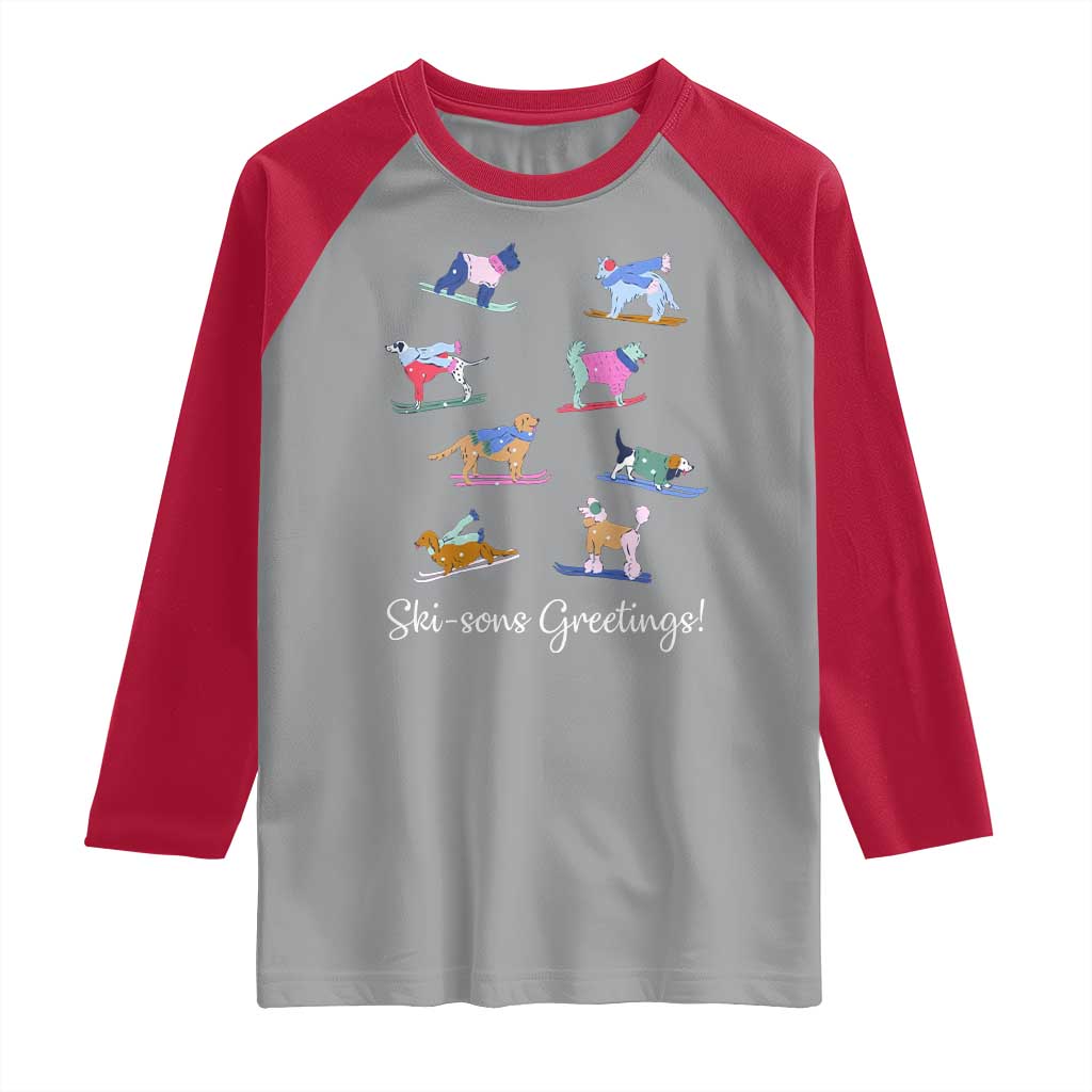 Funny Skiing Dog Raglan Shirt Ski Sons Greetings Ski Winter Sport - Wonder Print Shop