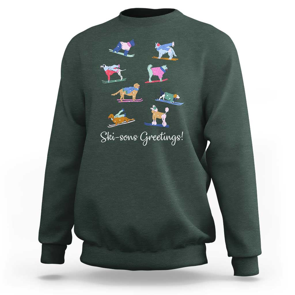 Funny Skiing Dog Sweatshirt Ski Sons Greetings Ski Winter Sport - Wonder Print Shop